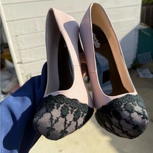 Pink with Black lace high heels